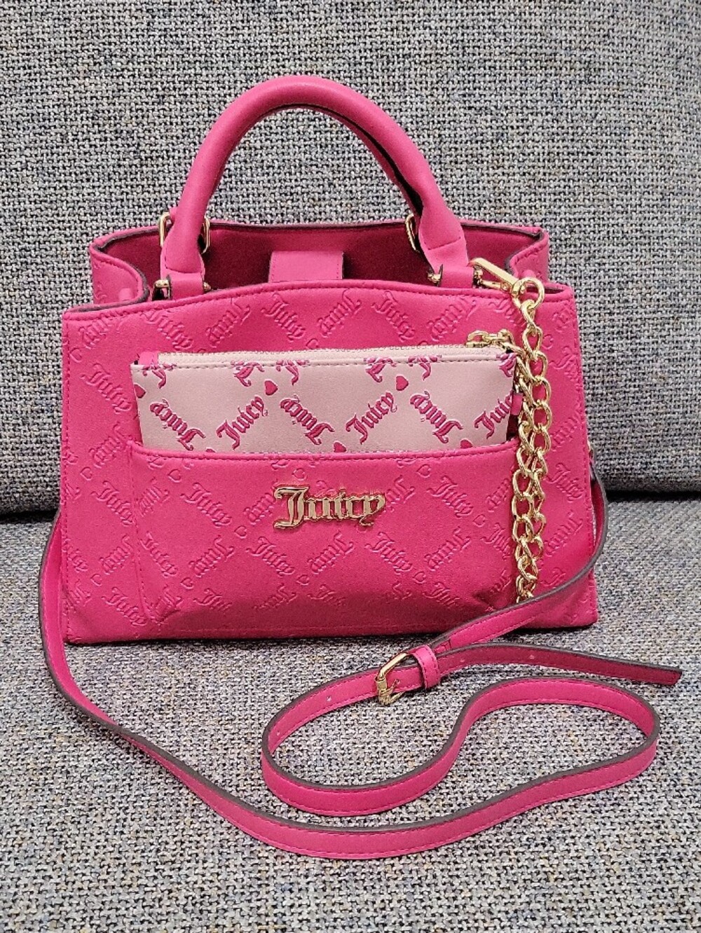 JUICY COUTURE 2pc Pull Out Pouch Satchel in Pink Flash/Duty Blush - Picture 11 of 17